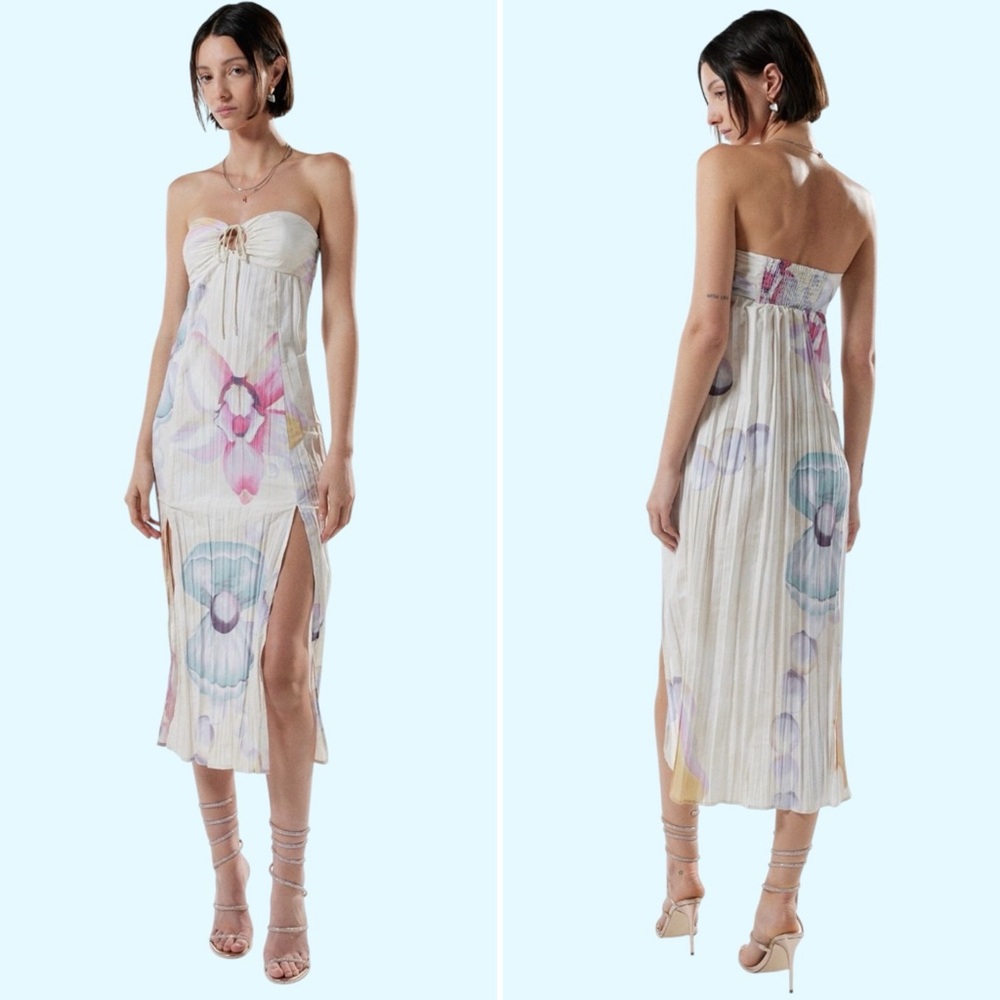 Urban Outfitters Silence + Noise Kai Bandeau Strapless Floral Midi Dress Size XS